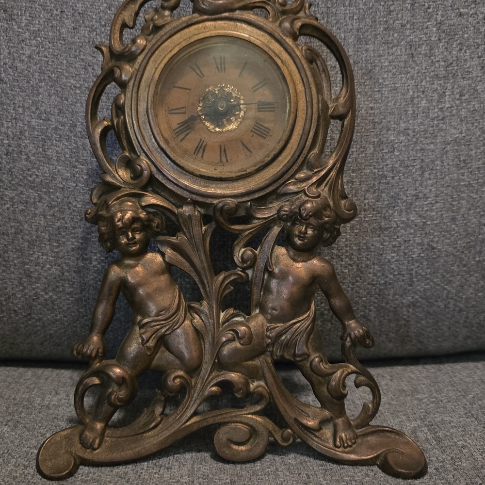 As Is Parts Only, Decor Antique Brass estate Clock Cherub Display Only Untested